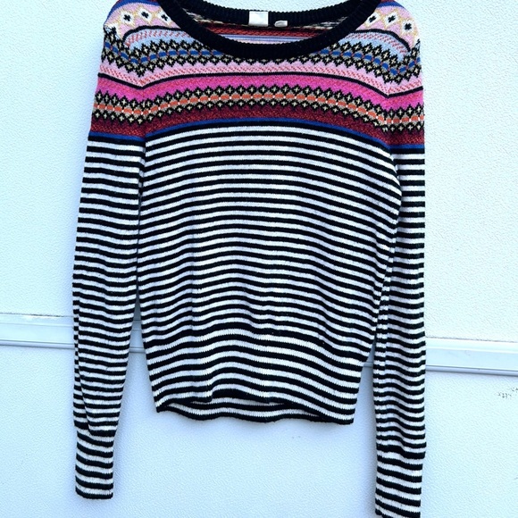Gap fair aisle sweater black/white multi striped women’s XS cotton blend preppy - Picture 10 of 12